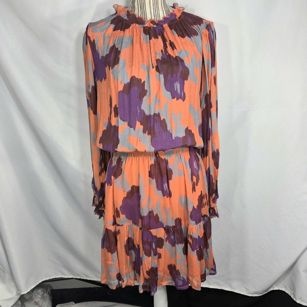 Velvet by Graham & Spencer Multi Abstract Print Ruffle Accent Dress Size Large